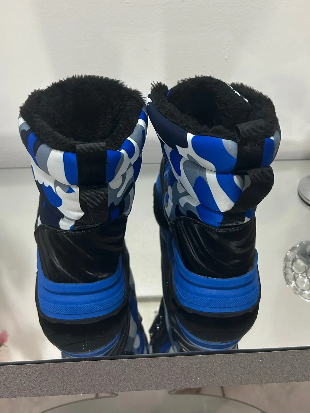 Kids Snow Boots EU 35 Blue Camo Faux Fur Winter Boots Like New